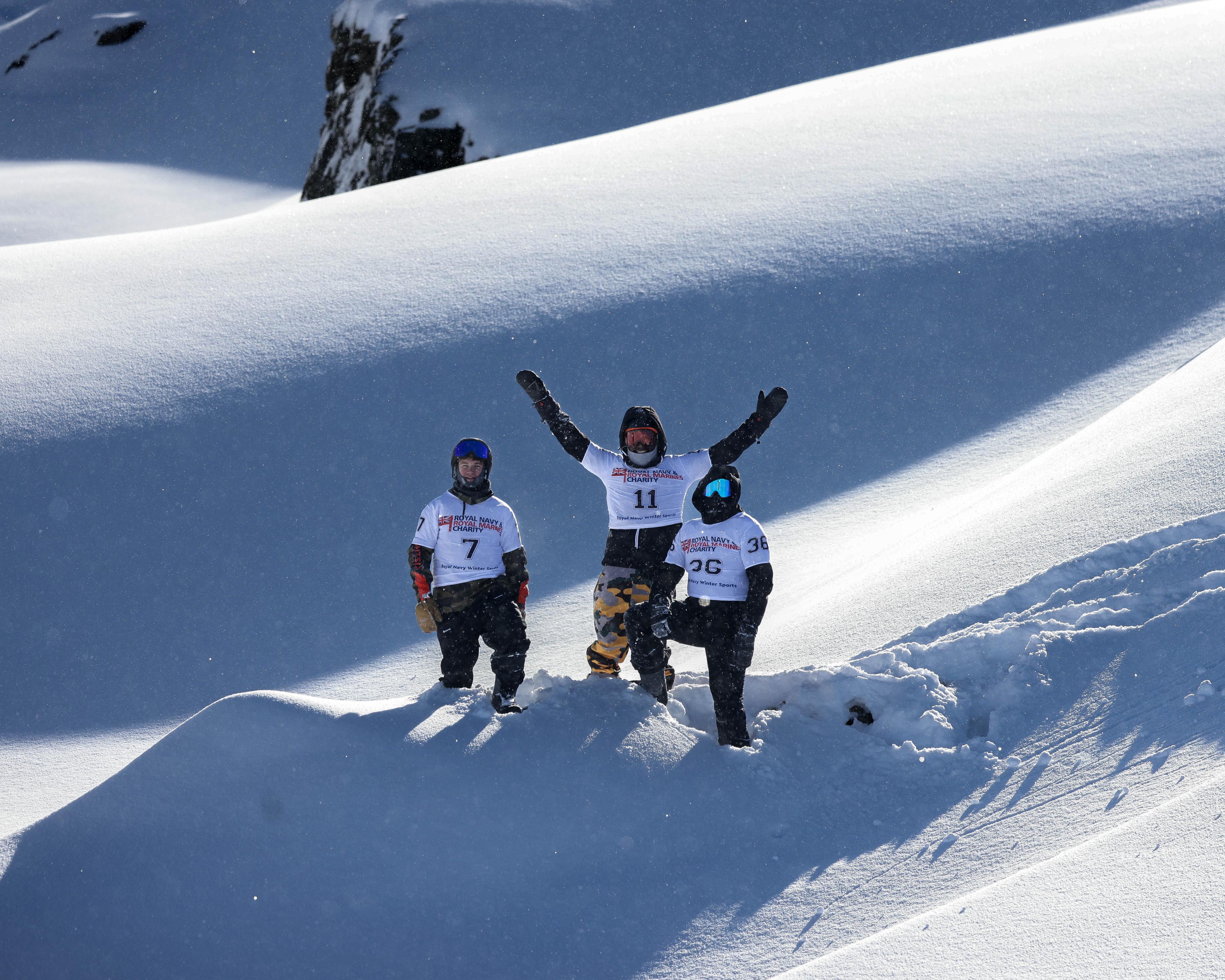 Royal Navy winter sports competitors training together on the snow